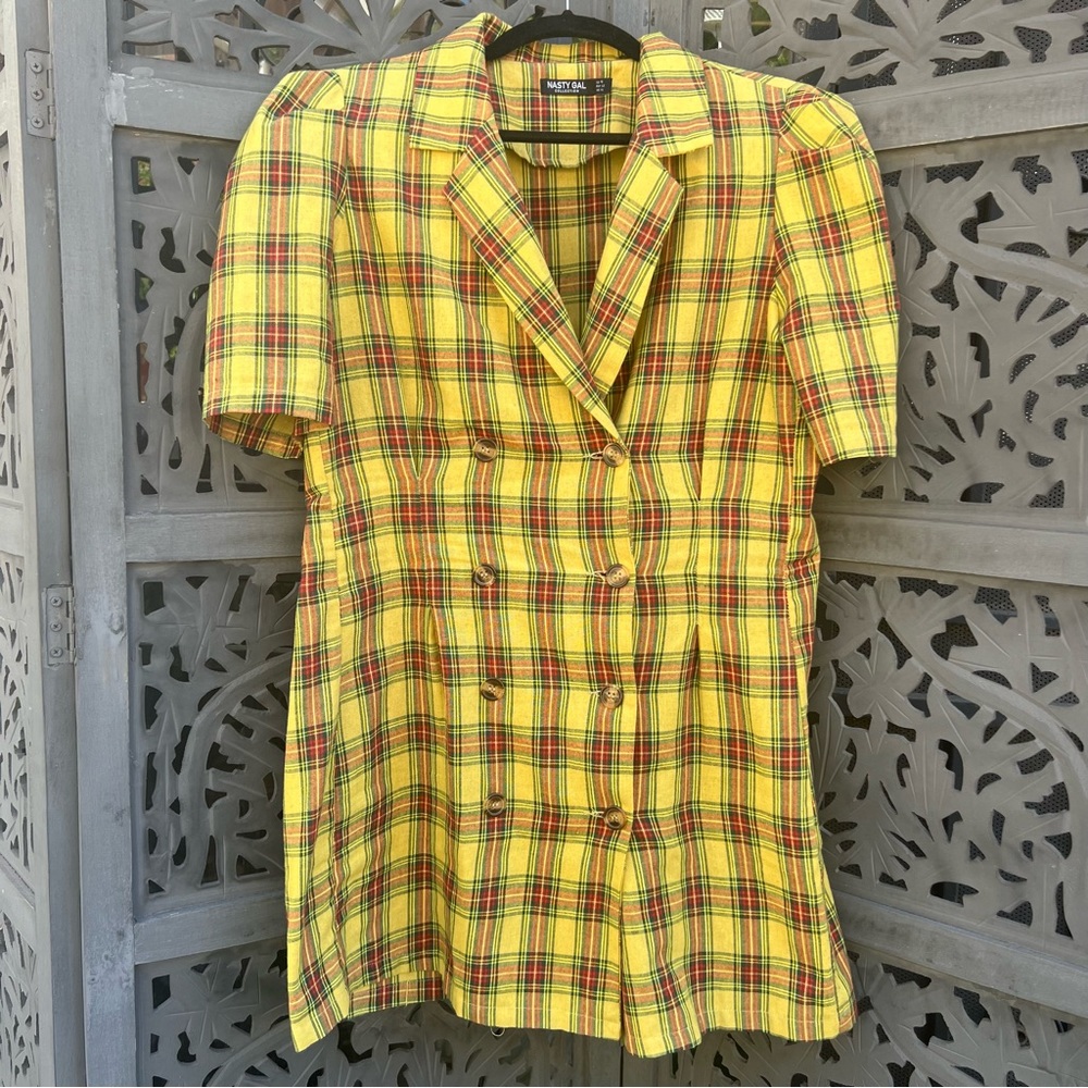 Nasty Gal double breasted plaid mini dress / sz 10